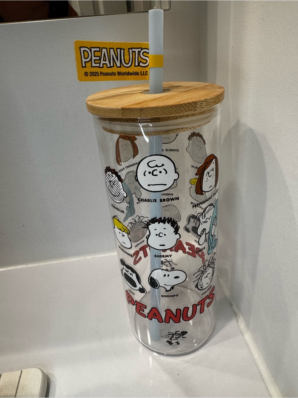 Peanuts Clear Tumbler with Bamboo Lid and Colorful Character Art - Peanuts